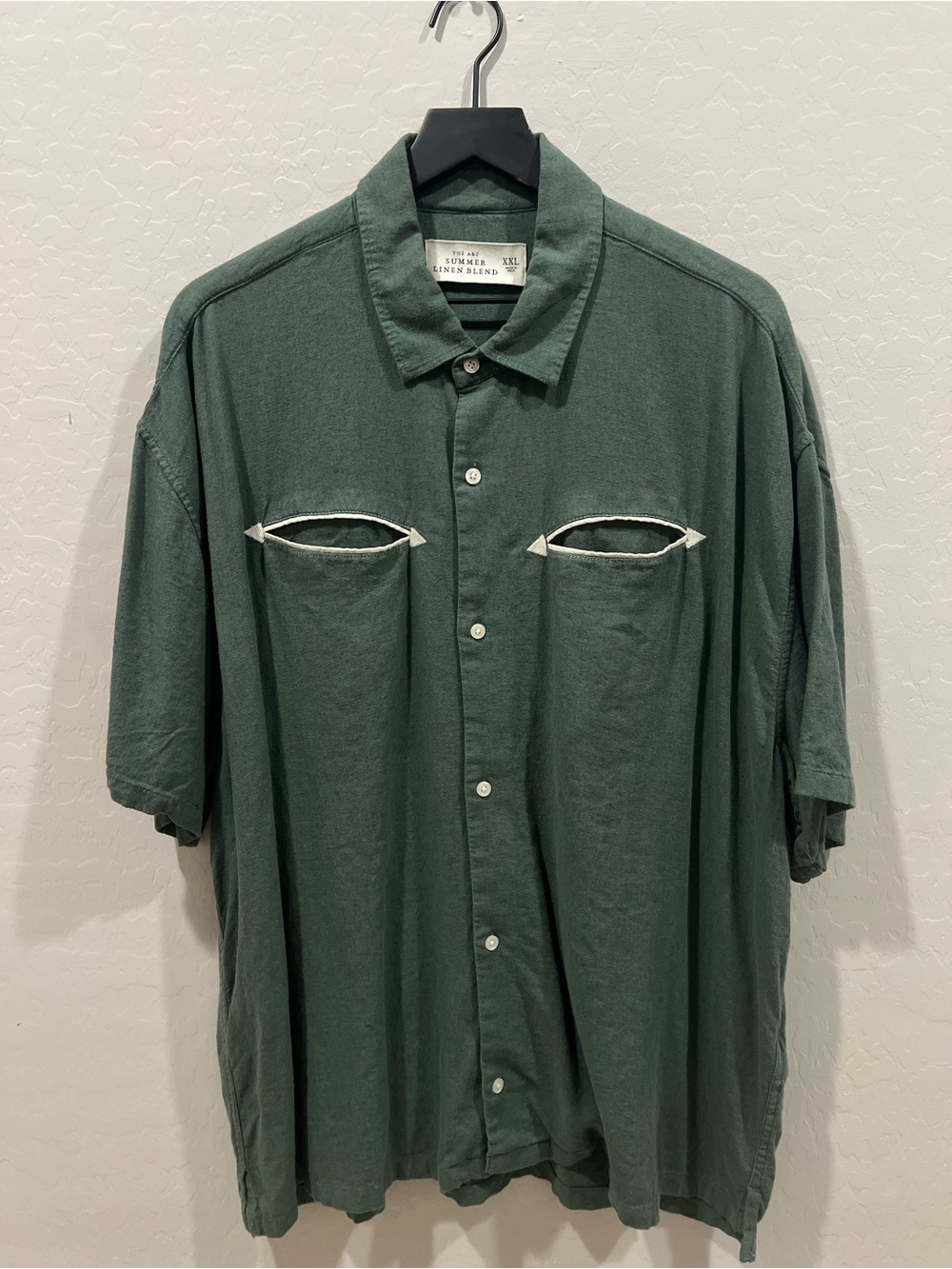 Abercrombie & Fitch Linen Blend Western Green Short-Sleeve Button-Down Shirt